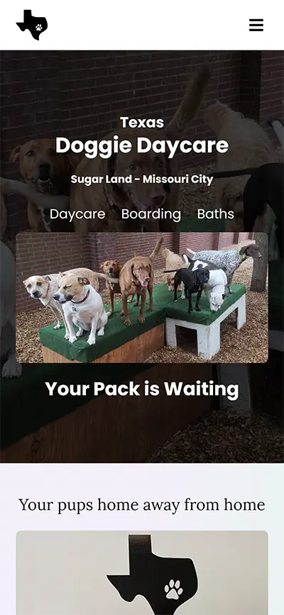 WordPress Website for Texas Doggie Daycare Screenshot (Mobile)